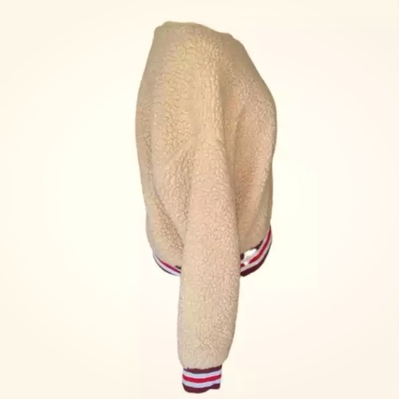 Y2K Joe Boxer Sherpa Teddy Pullover Crewneck Sweatshirt retro striped hem 1X - Picture 3 of 7